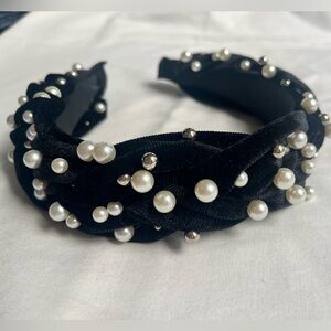 Black Velvet Pearl Headband Whimsigoth Dark Coquette Fairy Hair Accessory